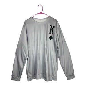 King Of Spades Graphic Light Gray Long Sleeve Shirt Size L